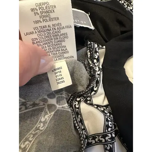 JM Collection Dress Sleeveless Notch Neck Shift Shimmer Accent Black/White Large