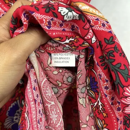 V Neck Short Wrap Swing Fit and Flare Dress in Red Sz Small