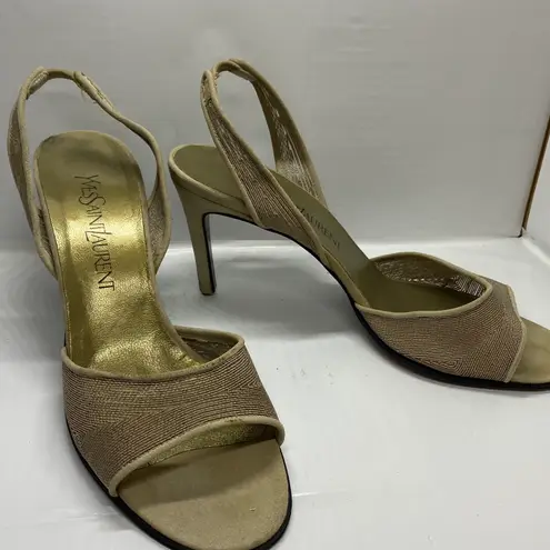 Saint Laurent Yves  Mesh Gold Slingback Heels 8.5