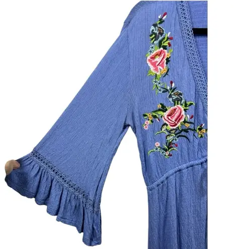 NWT ASOS Floral Embroidered Bell Sleeve Maternity Dress Size 4 Feminine Boho Blue