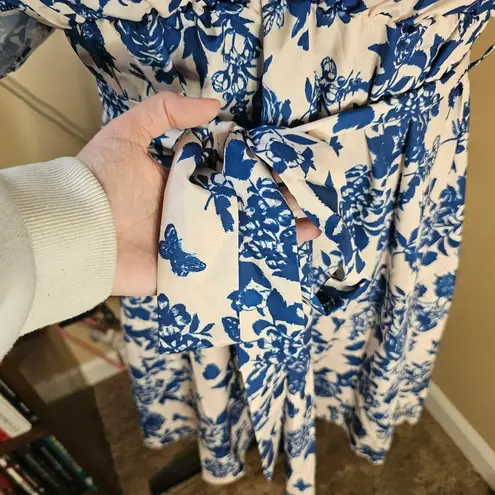 Floerns Blue and White Floral Belted Wrap Dress Size 1X