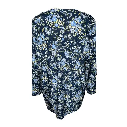 Boutique Napa Valley Women’s West Coast Blue Floral Blouse Button Front Pleated Top Sz M
