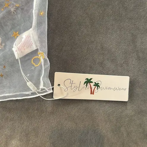 Women's Sheer Star and Moon Lightweight Swimwear Coverup Size S NWT White