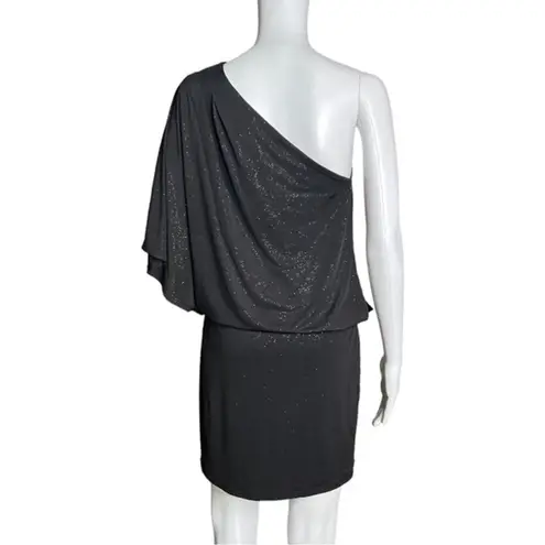 Jessica Howard Dress Womens 8 Black Silver Glitter One Shoulder Mini Cocktails