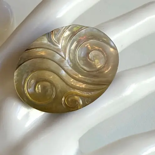 Artisan Carved Mother of Pearl & Black Horn Statement Ring