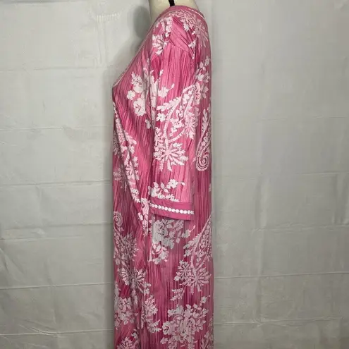 Carole Hochman  Long Dressing Gown Housecoat 1/2 Zip Pink Floral Cotton Sz Small