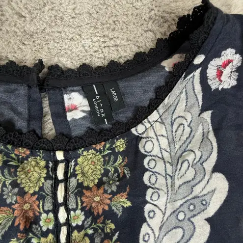 Blank London Floral Print Dress Trudie Tunic Casual Mini Dress Large Summer Sun Blue