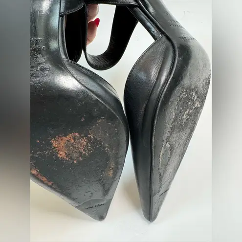 Sergio Rossi Black Pointy Toe Ankle Strap Leather Heels Pumps size 37 6.5