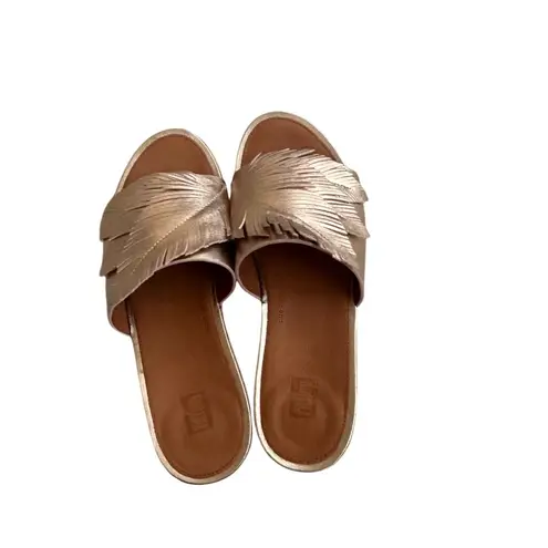 FITFLOP Rose Gold Leather Feather Cut Slide Sandals Size 8 Pink