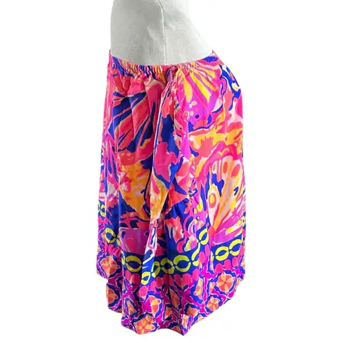 Lilly Pulitzer  Sanilla Silk Off The Shoulder Top XXS Pink Fusion Butterfly Neon