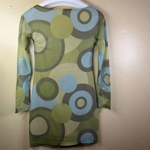 NOM 70s Retro Disco Geometric Dress Women's Medium Multicolor Knee Length Formal Green