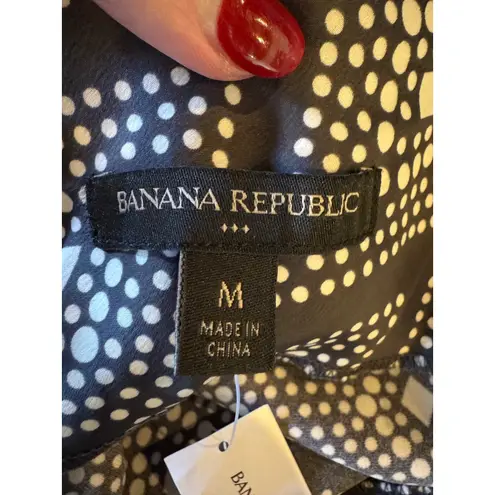 Banana Republic Dress Women Medium Black White Geometric Print Satin Slip Midi