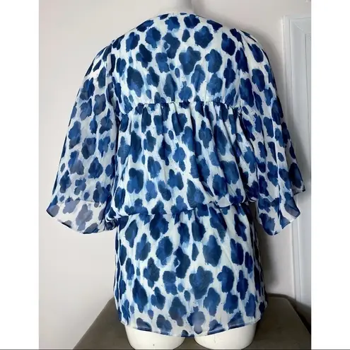 barney's new york Blue White Watercolor Polka Dot Spotted Blouse Top Size Small