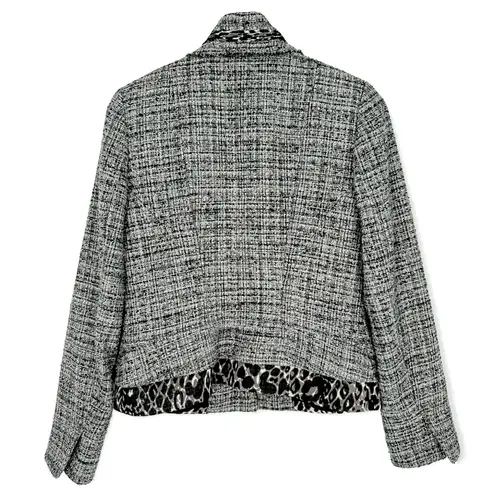 Tahari | Size 8 | Tweed Black White Leopard Animal Print Trim Blazer Jacket