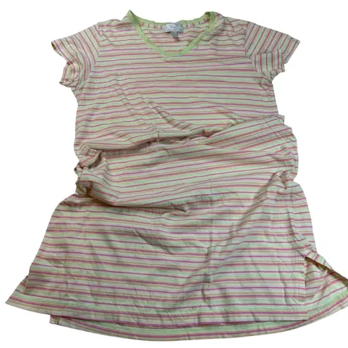 Oscar de la Renta Pink Green Striped Short Sleeve Dress Casual