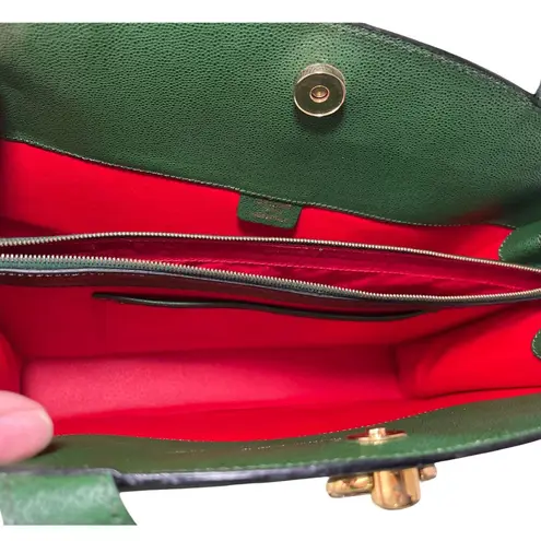 CELINE Vintage Bag Green Leather Top Handle Shoulder Tote Made in Italy