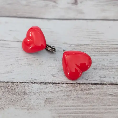 Vintage Clip On Earrings Red Heart Valentine's Day Love Theme