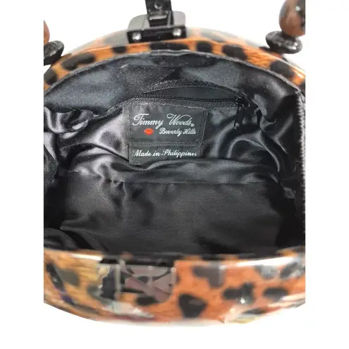 Signed Timmy Woods Acacia Wood Leopard Print Purse With Beaded Strap NWOT Brown
