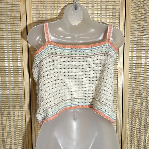 Handmade Vintage Hand Woven Tatting Thread Stretchy Beige Cropped Tank Top Large