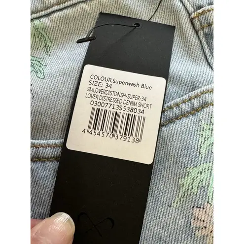 NWT Saint Morta Denim Jean Shorts Size 34 Floral Distressed Cotton Boho Hippie Blue