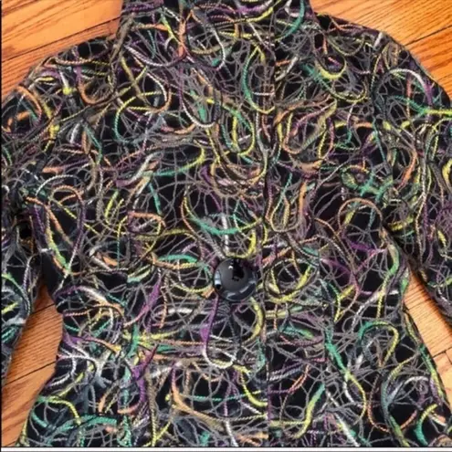 Ecru by Florence Korn Multicolored Yarn Scribbles Fitted Pea Coat Jacket Sz 6
