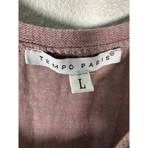 Tempo Paris 100% Silk Purple Flowy Long Sleeve Tunic Blouse Boho Coastal Large