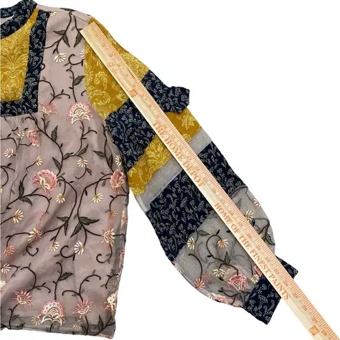 Anthropologie Let me be love actually boho embroidered silk blouse Size L