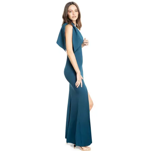 Dress the Population NEW! Georgina One-Shoulder Maxi Dress in Peacock blue XXL
