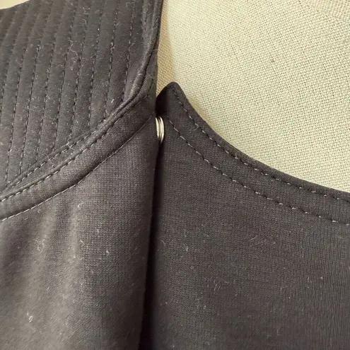 Karen Millen Black Sheath Moto Pencil Dress Silver Offset Zipper Snap $298 8