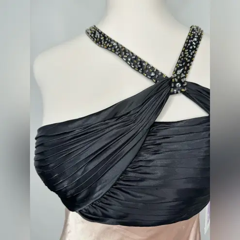 Adrianna Papell Vintage NWT  Champagne Black Asymmetrical Neckline Gown Dress