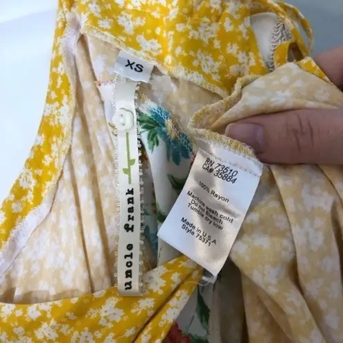 Uncle Frank Sunny Yellow White Ditsy Floral Strappy Mini Dress Summer Scoopneck