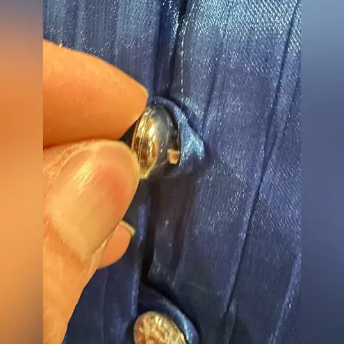 J.R Night By Cailiendo Blue Satin Rhinestone Buttons. Sheer Cuffed Sleeves Sz 8