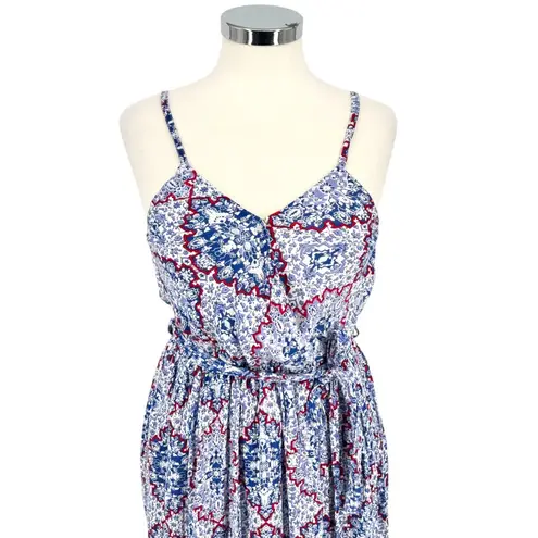 Sim & Sam Floral Print Cotton Maxi Dress Adjustable Straps Blue Size Small NWT