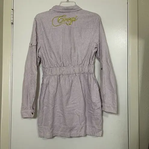 COOGI vintage purple striped cotton full zip long sleeve belted dress size XL