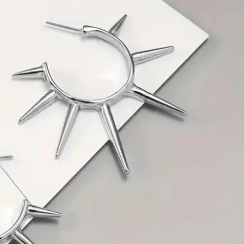 Gothic Exaggerated Spike stud punk earrings , emo goth rock grunge look Silver