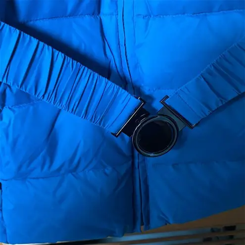 Covington Women's Large Blue Puffers Jacket with Belt Hooded Winter Casual