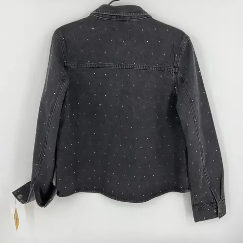 EXPRESS  Black Studded Denim Trucker Jacket Women's Size Medium Rhinestones thumbnail 2