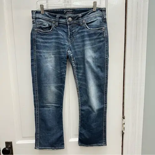 Silver Jeans Silver Aiko thick stitch low denim jean capri capris women's 30 embroidered