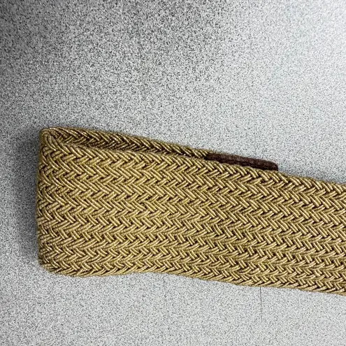 Linea Pelle Cotton Leather Belt S/M Gold Woven Brass Buckle 2.25in Wide