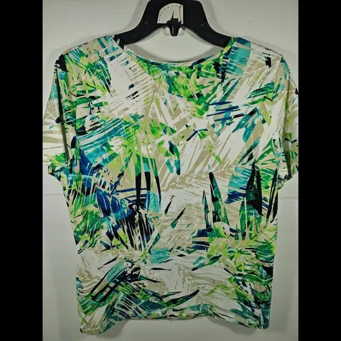 Christopher & Banks Christopher Banks womans short sleeve Shirt Palm Tree Green Tan White Large Top