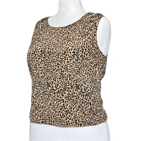 Vintage 90s Leopard Print Sleeveless Top Large Tank Mob Wife Maximalism Cheetah Tan