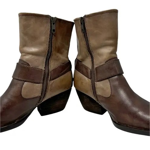 Born Nevica Two Tone Leather Western Block Heel Boots Espresso Antilope Size 6 Brown - Image 5
