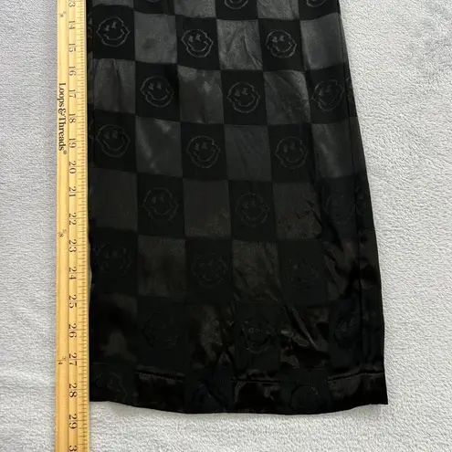 Urban Revivo Checkerboard Pants Women Size 4 Black Satin Wide
