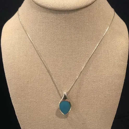 Vintage and Turquoise Pendant On Sterling Silver Necklace