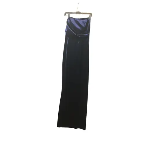 Strapless Navy Blue Satin Formal Dress Gown Slit Sexy Elegant Party Cocktail Size XL
