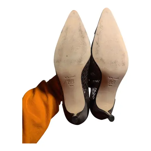 Vtg Y2K Nina Brown Pointed Satin Cap Toe Glitter Chevron Mesh Stiletto Pumps 8.5