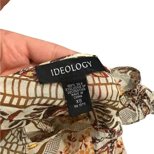 Ideology 100% Silk Rust/Pink Print Lace Beaded Tied Back Blouse XS