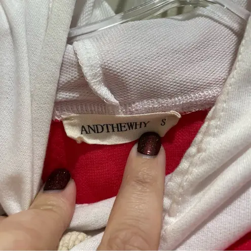 Andthewhy Textured Knit Double Layered Hoodie Sweatshirt Pink White Size Small