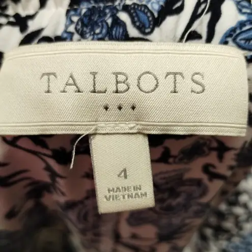 Talbots  Size 4 Blue White Paisley Floral Straight Leg Pull-On Elastic Waist Pant