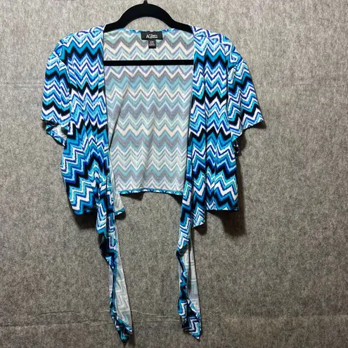 AGB Dress Woman Blue Chevron Print Tie Front Crop Shrug Cardigan Top 20W